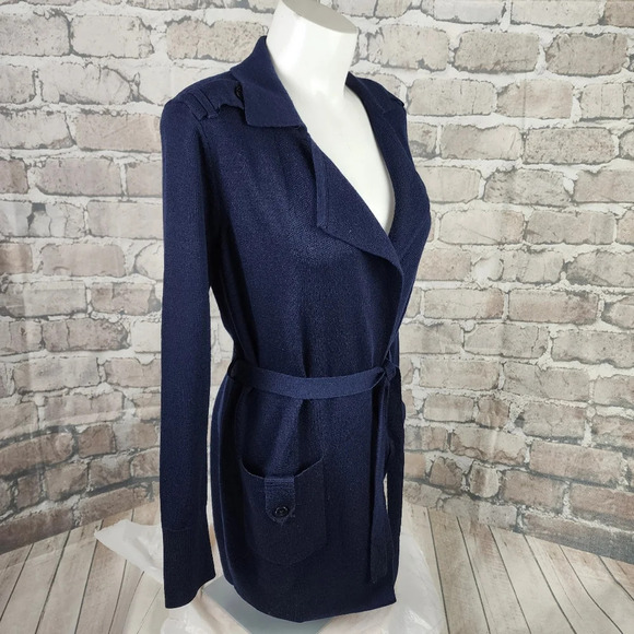 Banana Republic Merino Wool Belted Cardigan  Navy Blue Size XS Classic Luxury - Picture 6 of 13